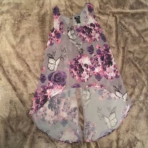 Floral Skull Teenage Runaway Asymmetrical Tank Top